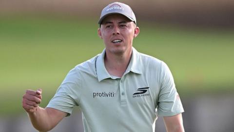 Matthew Fitzpatrick celebrating his win at the 18th green