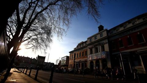 York Hall at dusk in winter