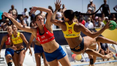 Norway v Spain at the European Beach Handball Championship