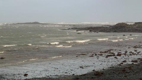 Grey seas and sky at Perelle Bay in Guernsey