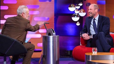 Prince William laughs as he speaks to Graham Norton on the Graham Norton show