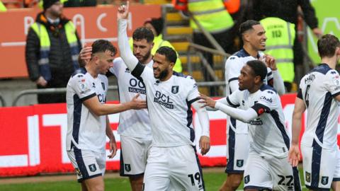 Tyler Roberts celebrating his goal against Blackpool.