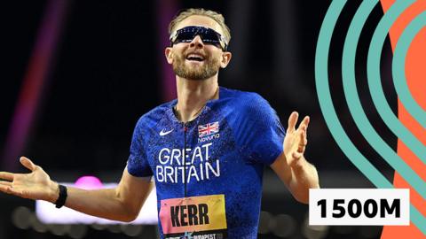 Josh Kerr celebrates after winning the men's 1500m title