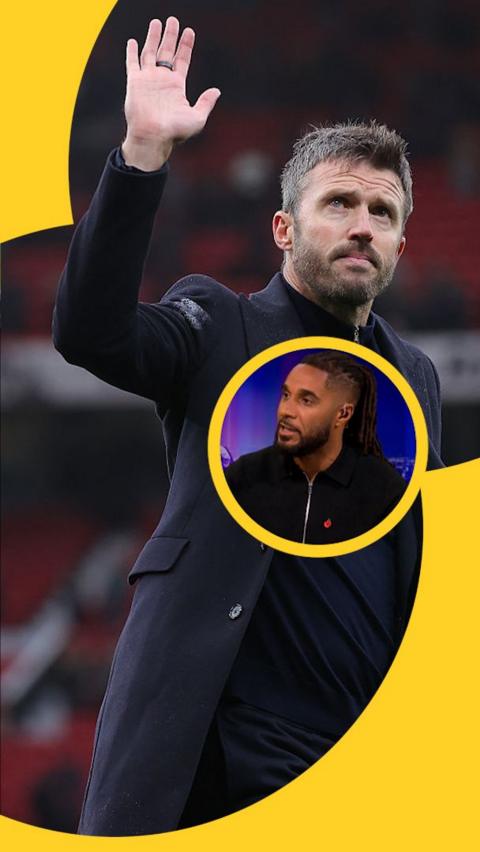 Michael Carrick waves at the Man Utd fans, while Ashley Williams sits in the Match of the Day studio