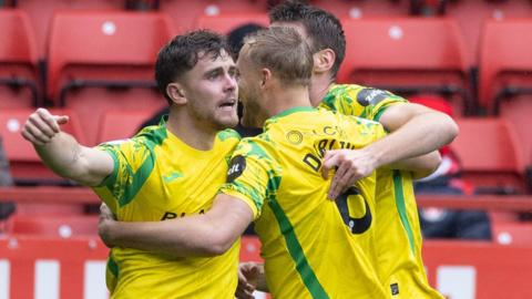 Mathias Kvistgaarden celebrates a goal for Norwich City