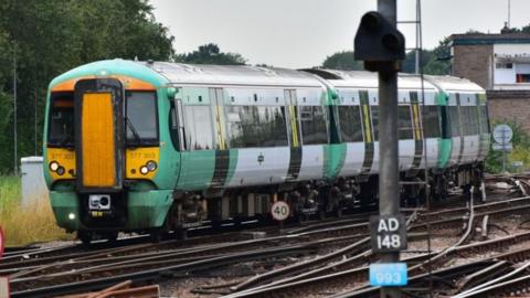A Southern rail on tracks.