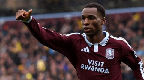 Nicolas Jackson celebrates scoring a goal for Aston Villa