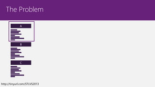 The Problem
A

B

C

http://tinyurl.com/STLVS2013

 