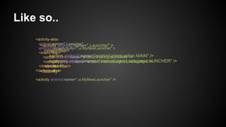 <activity android:name=".Launcher" >
<intent-filter>
<action android:name="android.intent.action.MAIN" />
<category android:name="android.intent.category.LAUNCHER" />
</intent-filter>
</activity>
Like so..
<activity-alias
android:name=".Launcher"
android:targetActivity=".ui.MyNewLauncher" >
<intent-filter>
<action android:name="android.intent.action.MAIN" />
<category android:name="android.intent.category.LAUNCHER" />
</intent-filter>
</activity-alias>
<activity android:name=".ui.MyNewLauncher" />
 