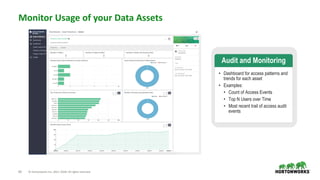 43 © Hortonworks Inc. 2011–2018. All rights reserved.
Monitor Usage of your Data Assets
• Dashboard for access patterns and
trends for each asset
• Examples:
• Count of Access Events
• Top N Users over Time
• Most recent trail of access audit
events
Audit and Monitoring
 