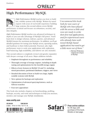 High Performance MySQL Optimization Backups Replication and More Second Edition Schwartz