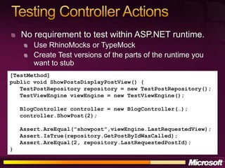 Developing ASP.NET Applications Using the Model View Controller Pattern