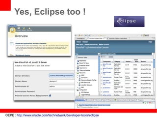 Yes, Eclipse too !




OEPE : http://www.oracle.com/technetwork/developer-tools/eclipse
 
