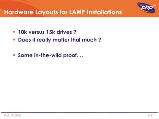 Hardware Layouts for LAMP Installations 10k versus 15k drives ? Does it really matter that much ? Some in-the-wild proof…. 