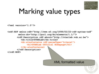 Open Standards for the Semantic Web: XML / RDF(S) / OWL / SOAP