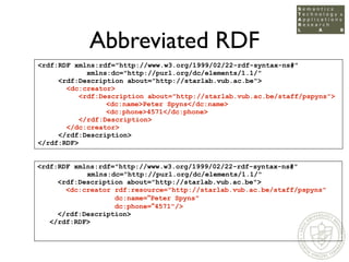 Open Standards for the Semantic Web: XML / RDF(S) / OWL / SOAP