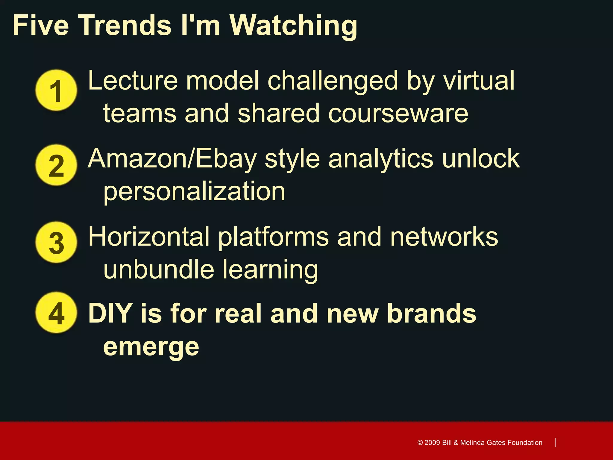 Scaling challenge2007 Education marketNumber of companiesActual companiesProjected distributionOnly 2 of 67 orgs funded by US Department of Education innovation grants scaled/are still operationalRevenueUS$ Millions1520100400Source:  McKinsey analysis of EMR 2007 K-12 report and Berkerey Noyes 2007 investment analysis (unpublished) 