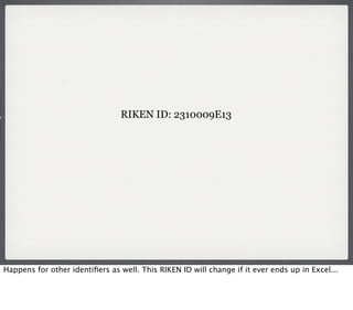 RIKEN ID: 2310009E13

Happens for other identiﬁers as well. This RIKEN ID will change if it ever ends up in Excel...

 