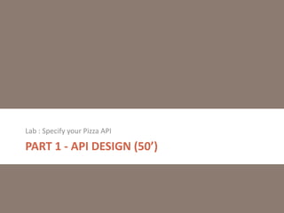 Lab : Specify your Pizza API

PART 1 - API DESIGN (50’)

 