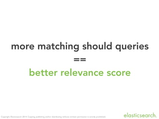 Copyright Elasticsearch 2014. Copying, publishing and/or distributing without written permission is strictly prohibited.
more matching should queries
==
better relevance score
 