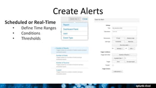Create Alerts
Scheduled or Real-Time
• Define Time Ranges
• Conditions
• Thresholds
 
