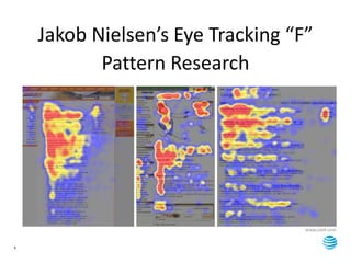 9
Jakob Nielsen’s Eye Tracking “F”
Pattern Research
 