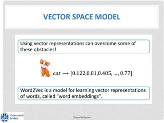 VECTOR SPACE MODEL
Suzan Verberne
 
