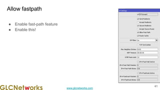 www.glcnetworks.com
Allow fastpath
● Enable fast-path feature
● Enable this!
41
 