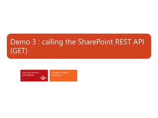 Demo 3 : calling the SharePoint REST API 
(GET) 
 