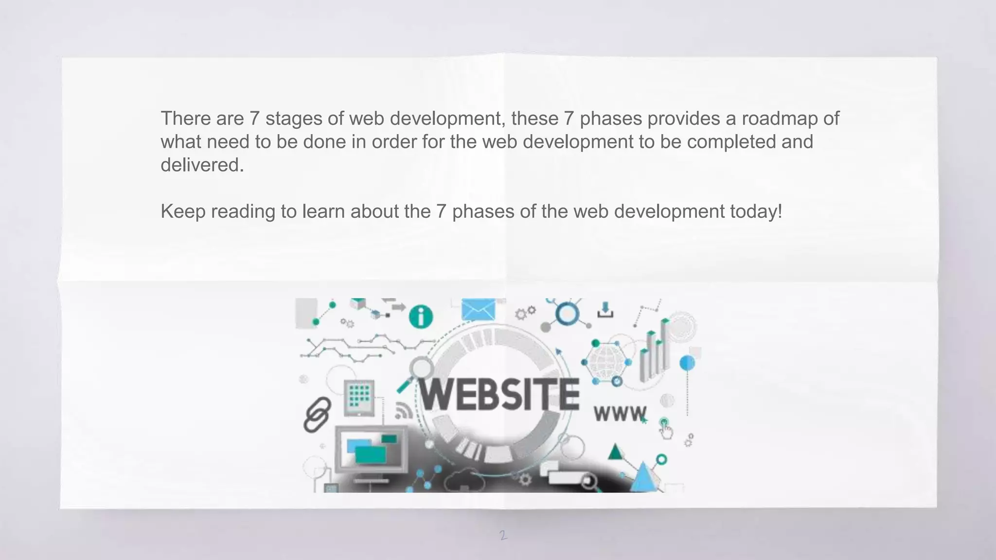 2
There are 7 stages of web development, these 7 phases provides a roadmap of
what need to be done in order for the web development to be completed and
delivered.
Keep reading to learn about the 7 phases of the web development today!
 