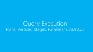 Query Execution
Plans, Vertices, Stages, Parallelism, ADLAUs
 