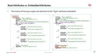 ©2016	Couchbase	Inc.	©2016	Couchbase	Inc.	
Root	Attributes	vs.	Embedded	Attributes	
23	
•  The	choice	of	having	a	single	root	attribute	or	the	“type”	attribute	embedded.	
 