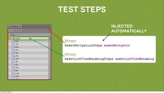 layered architecture
tests
        steps
                page objects
        1.
        2.
        3.
                          webdriver
        ...
 