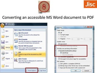Converting an accessible MS Word document to PDF 
 