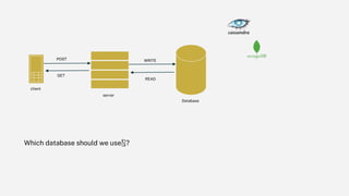 POST
GET
WRITE
READ
server
client
Database
Which database should we use🤔?
 