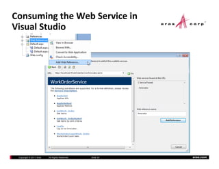 Consuming the Web Service in 
Visual Studio




 Copyright © 2011 Aras   All Rights Reserved.   Slide 34   aras.com
 
