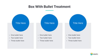 Title Here Title Here Title Here
• One bullet here
• Two bullet here
• Three bullet here
• One bullet here
• Two bullet here
• Three bullet here
• One bullet here
• Two bullet here
• Three bullet here
Box With Bullet Treatment
 