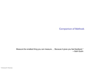 Comparison of Methods




                    Measure the smallest thing you can measure. . . Because it gives you fast feedback."
                                                                                           —Seth Godin




Vishwanath Ramdas
 