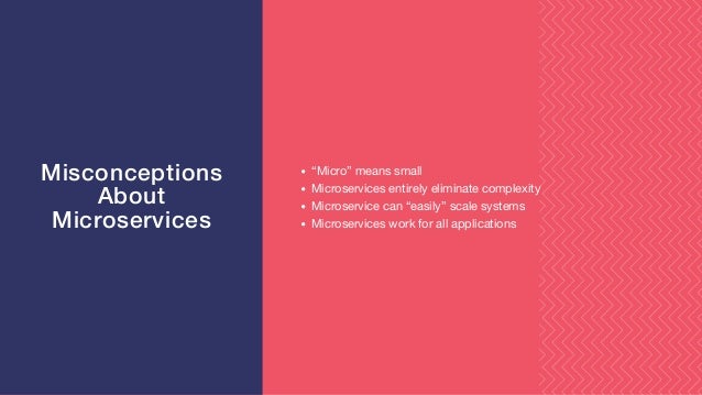 “Micro” means small
Microservices entirely eliminate complexity
Microservice can “easily” scale systems
Microservices work for all applications
Misconceptions
About
Microservices
 