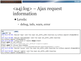 Exadel



<a4j:log> – Ajax request
information
● Levels:

  ◦ debug, info, warn, error
 