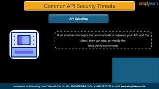 Common API Security Threats
API Spoofing
If an attacker intercepts the communication between your API and the
client, they can read or modify the
data being transmitted
 