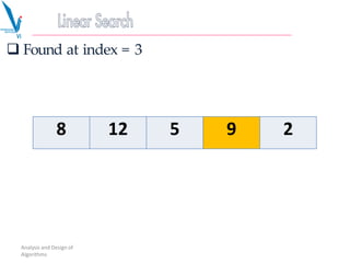  Found at index = 3
Analysis and Design of
Algorithms
8 12 5 9 2
 