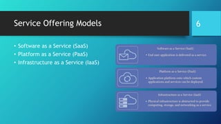 Service Offering Models
• Software as a Service (SaaS)
• Platform as a Service (PaaS)
• Infrastructure as a Service (IaaS)
6
 