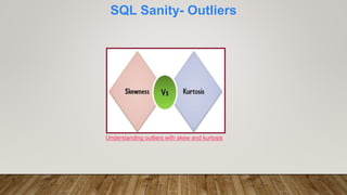SQL Sanity- Outliers
Understanding outliers with skew and kurtosis
 