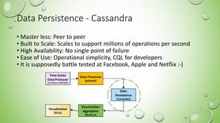 Data Persistence - Cassandra
• Master less: Peer to peer
• Built to Scale: Scales to support millions of operations per second
• High Availability: No single point of failure
• Ease of Use: Operational simplicity, CQL for developers
• It is supposedly battle tested at Facebook, Apple and Netflix :-)
15
 