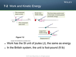 7-2 Work and Kinetic Energy
Figure 7-2
 Work has the SI unit of joules (J), the same as energy
 In the British system, the unit is foot-pound (ft lb)
© 2014 John Wiley & Sons, Inc. All rights reserved.
 