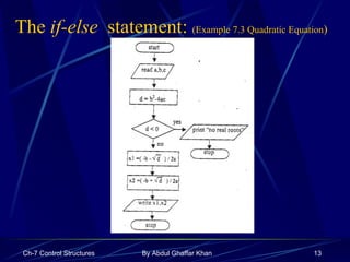 The  if-else   statement:  (Example 7.3 Quadratic Equation ) 