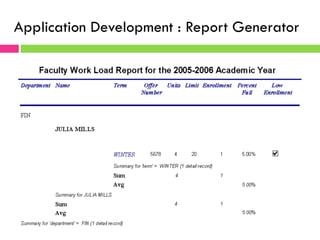Application Development : Report Generator
 