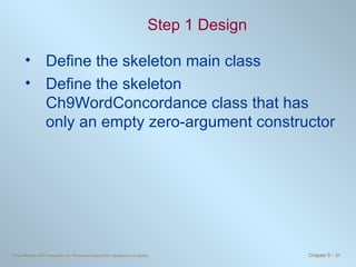 Step 1 Design Define the skeleton main class Define the skeleton Ch9WordConcordance class that has only an empty zero-argument constructor 