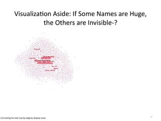VisualizaBon	
  Aside:	
  If	
  Some	
  Names	
  are	
  Huge,	
  
the	
  Others	
  are	
  Invisible-­‐?
33
CorrecBng	
  for	
  text	
  size	
  by	
  degree	
  display	
  issue
 